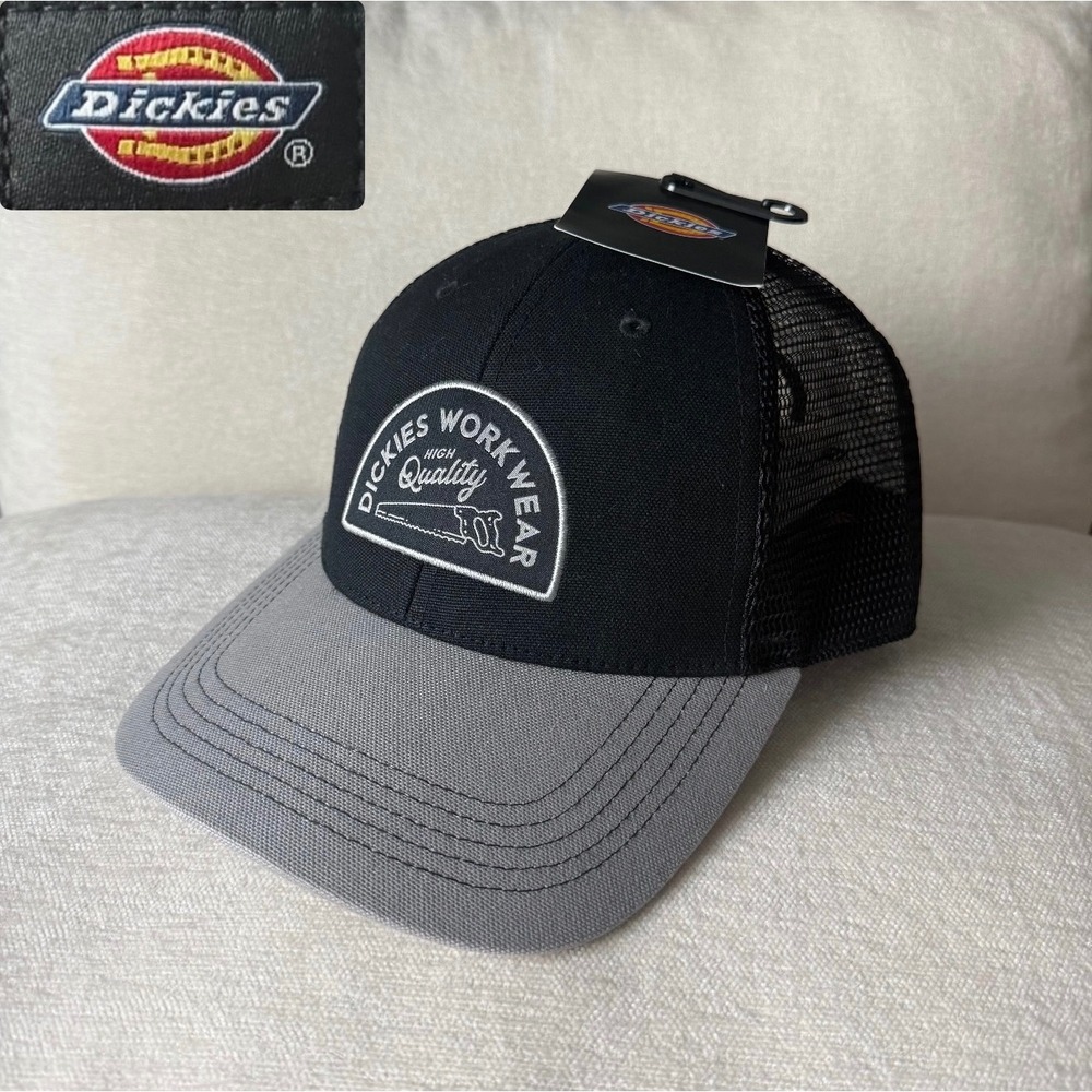 Dickies Quality Saw Patch Trucker Hat Black Grey Mesh Snapback Cap A8CTNBLK NEW